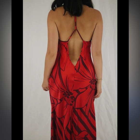 VTG Victorias Secret Floral Charmeuse Silk Full Length Slip Dress Cut Out Back S - Picture 4 of 16